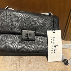 Nicole Miller Black Pebbled Leather Bag